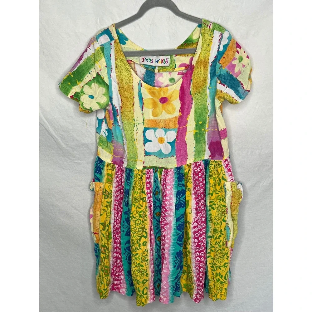 Vintage Jams World Hattie Floral Patchwork Dress Girls Sz S Tropical Vacation